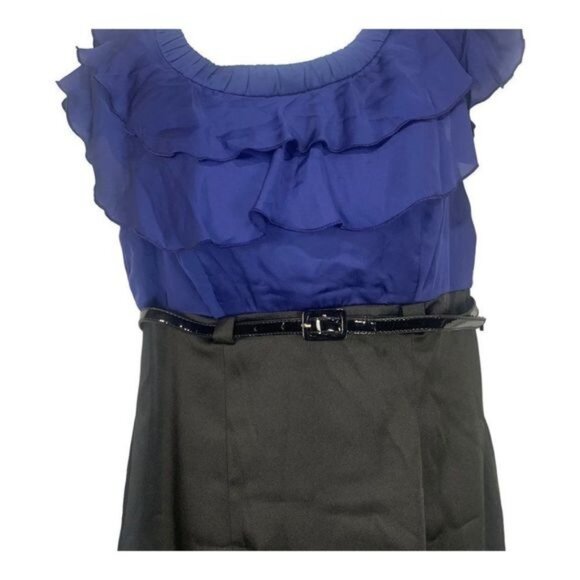Ab Studio Womens Ruffled Blue & Black Belted Dress Size 4 NEW - Picture 4 of 7
